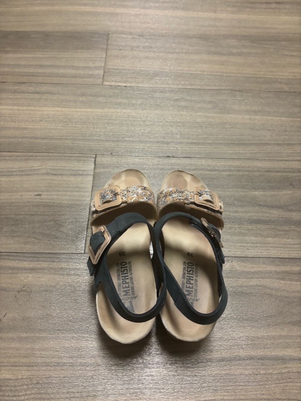 Mephisto Women's lissia Navy and Beige Cork Wedge Sandal with Buckles - Picture 9 of 10